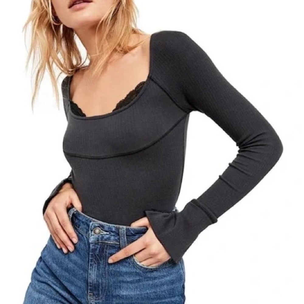 Free People Bit of Lace Long Sleeve Top